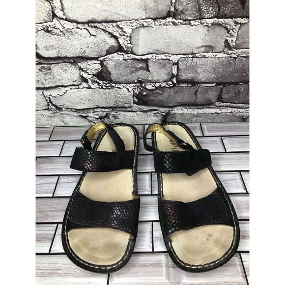 Alegria VER-582 Black Multicolor Shimmer Strap Wedge Sandals Women Sz 37EU/6.5US - Picture 3 of 16